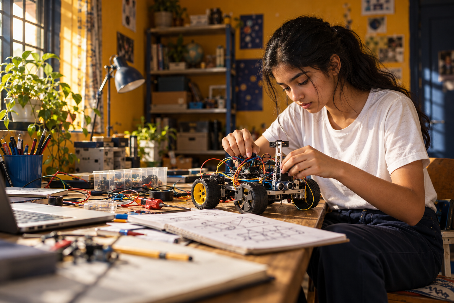 Illustrative scene of a student building a robotics project; not an actual nominee